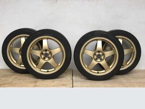 JDM 17" SUBARU RAYS 17x7JJ +55 5x100 RIMS GOLD FORGED MONOBLOCK GC8 RA 215/45 RZ17
