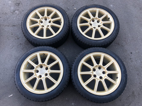 JDM 2005-2007 Subaru WRX STi Authentic Enkei Gold Rims ET53 Wheels 5X114.3 17x8JJ 215/45 R17