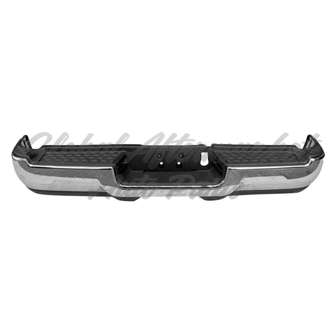 BUMPER RR ASSY CHROME FINISH W/TOP PAD/ PLASTIC SIDE EXTENSIONS / BOTH BRACKETS / LICENSE LAMPS / BOTH VALANCE W/O RR VALANCE LAMP/PARK