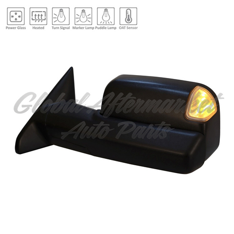 DOOR MIRROR LH POWER HTD TEXTURED W/MARKER LAMP/PUDDLE LAMP/SIGNAL/SPOTTER/SENSOR