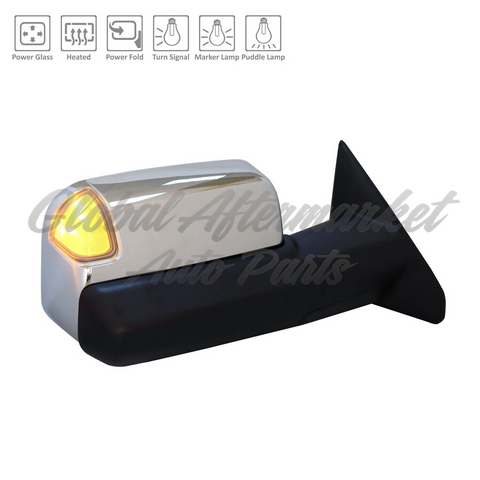 DOOR MIRROR RH POWER CHROME HTD W/POWER FOLD/MARKER LAMP/PUDDLE/SIGNAL/SPOTTER GLASS