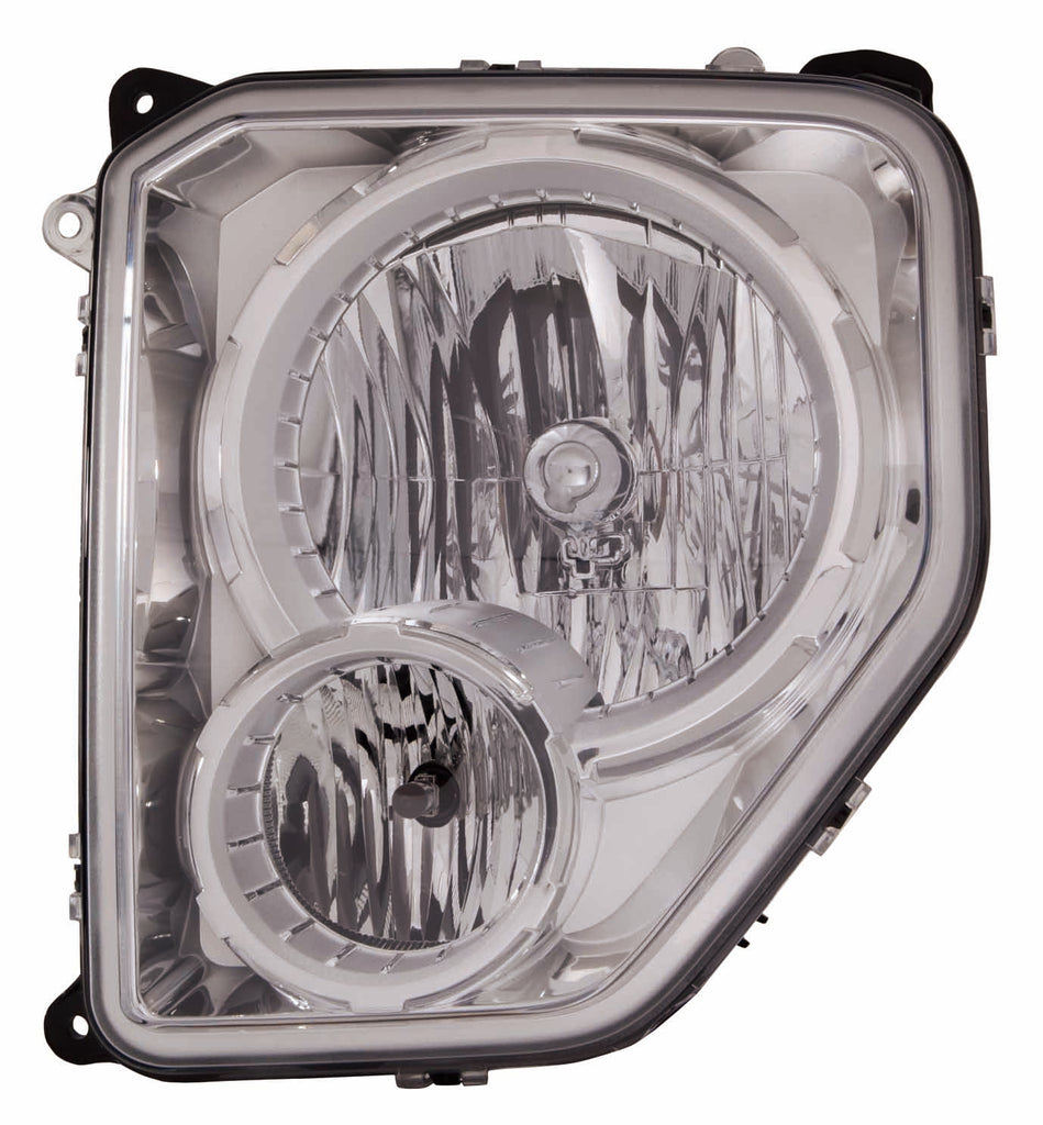 HEAD LAMP LH CHROME BEZEL W/FOG LAMP ROUND BULB SHIELD HQ