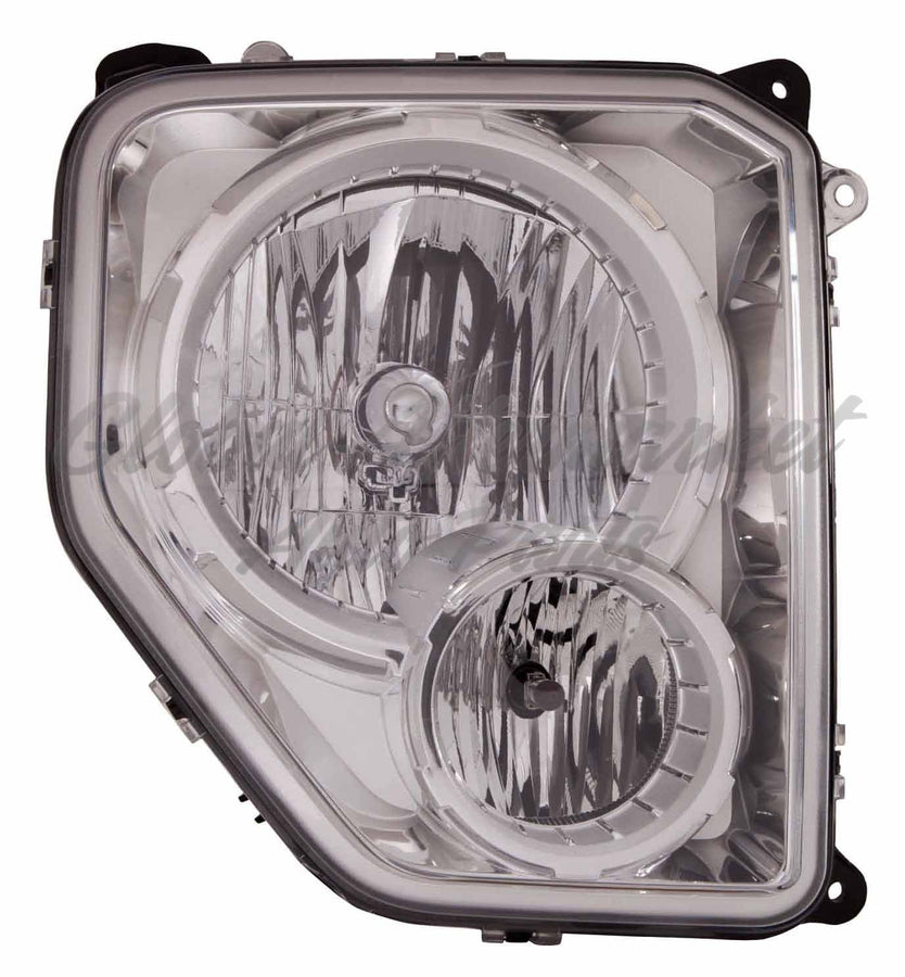 HEAD LAMP RH CHROME BEZEL W/FOG LAMP ROUND BULB SHIELD HQ