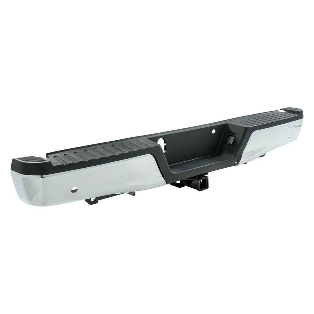 BUMPER RR ASSY CHROME W/BLACK PAD W/BASE TOW HITCH/SENSOR