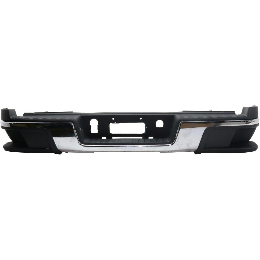 BUMPER RR ASSY CHROME W/PADS/BRACKETS/LAMPS W/O SENSOR