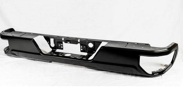 BUMPER RR ASSY STEEL W/O BLIND SPOT BRACKETS (FACE BAR/PAD/INSERTS/OUTER SUPPORT BRACKETS/CHROME EXHAUST BEZELS/LICENSE) W/DUAL EXHAUST W/O SENSOR