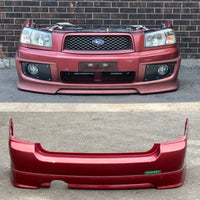 JDM SG5 03-05 Subaru Forester XT STi Front Clip with HID Headlights & Cross Sport Front Lip Carbon FogLight Inserts & Rear Bumper + Lip | Front Nose Cut | Cross Sport, Cross Sport Lip, Forester, freeshipping, Front End Conversion, SG5, STI, Subaru, Turbo | 1998
