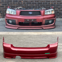 JDM SG5 03-05 Subaru Forester XT STi Front Clip with HID Headlights & Cross Sport Front Lip Carbon FogLight Inserts & Rear Bumper + Lip