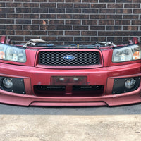 JDM SG5 03-05 Subaru Forester XT STi Front Clip with HID Headlights & Cross Sport Front Lip Carbon FogLight Inserts & Rear Bumper + Lip | Front Nose Cut | Cross Sport, Cross Sport Lip, Forester, freeshipping, Front End Conversion, SG5, STI, Subaru, Turbo | 1998