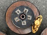 JDM Subaru Impreza WRX STI Gold Front 5X114.3 Brembo Brake Calipers V9 Hubs EJ