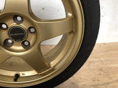 JDM 17" SUBARU RAYS 17x7JJ +55 5x100 RIMS GOLD FORGED MONOBLOCK GC8 RA 215/45 RZ17