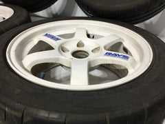 RAYS VOLK RACING 5X114.3 16X8 / 16X7 JJ OFFSET (+33 Fronts)(+38 Rears) POTENZA RE-11 BridgeStone Tires 205/45r16 83W