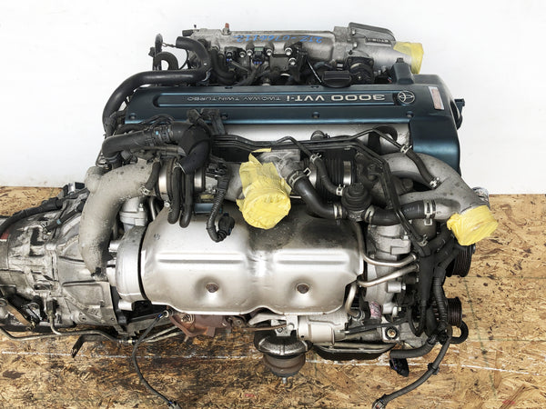 JDM Toyota Aristo Twin Turbo Front Sump VVTi 2JZ-GTE Engine Motor Auto Trans ECU Green Top | 180 PSI |