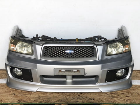 JDM SG5 03-05 Subaru Forester XT STi Front Clip with HID Headlights & Cross Sport Front Carbon Lip Sideskirt with Spats